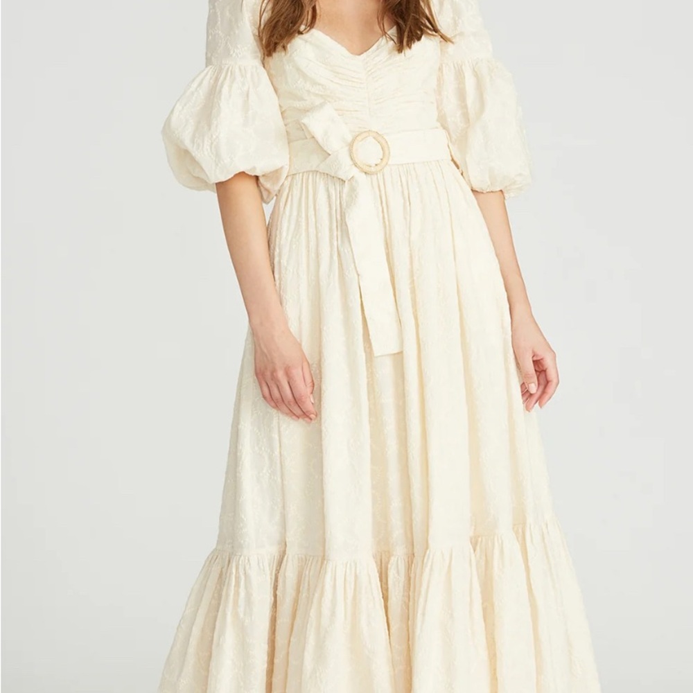 AMUR Cream Maxi Dress with Puff Sleeves